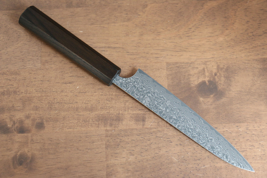 Yoshimi Kato VG10 Damascus Petty-Utility Japanese Knife 150mm Enju Lacquered(Black） Handle with Sheath - Seisuke Knife Kappabashi