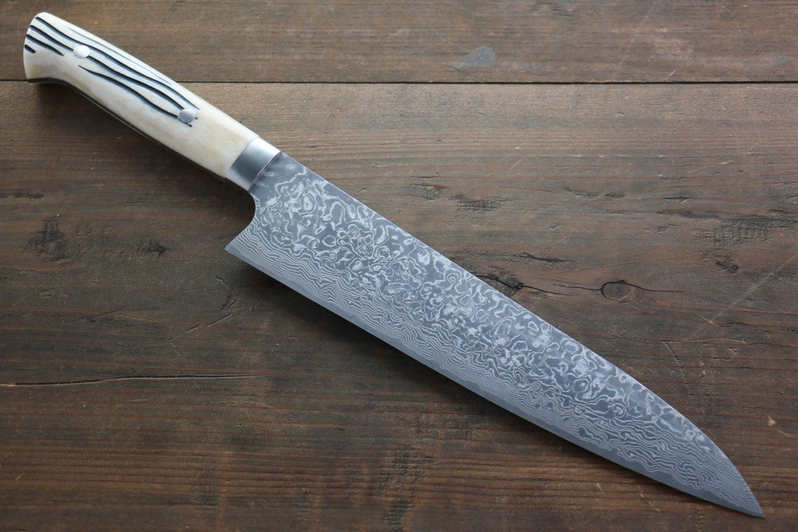 Takeshi Saji R2/SG2 Black Damascus Gyuto Japanese Knife 240mm Cow Bone Handle - Seisuke Knife Kappabashi