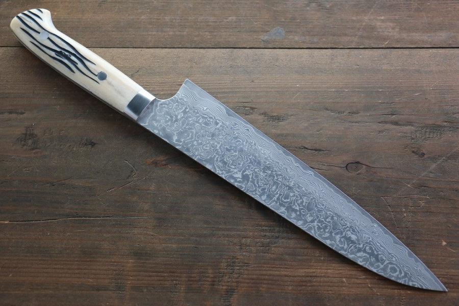 Takeshi Saji R2/SG2 Black Damascus Gyuto Japanese Knife 240mm Cow Bone Handle - Seisuke Knife Kappabashi