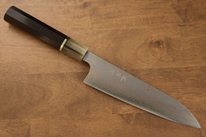 Takeshi Saji VG10 Colored Damascus Gyuto Japanese Knife 180mm Ebony with Ring Handle - Seisuke Knife Kappabashi