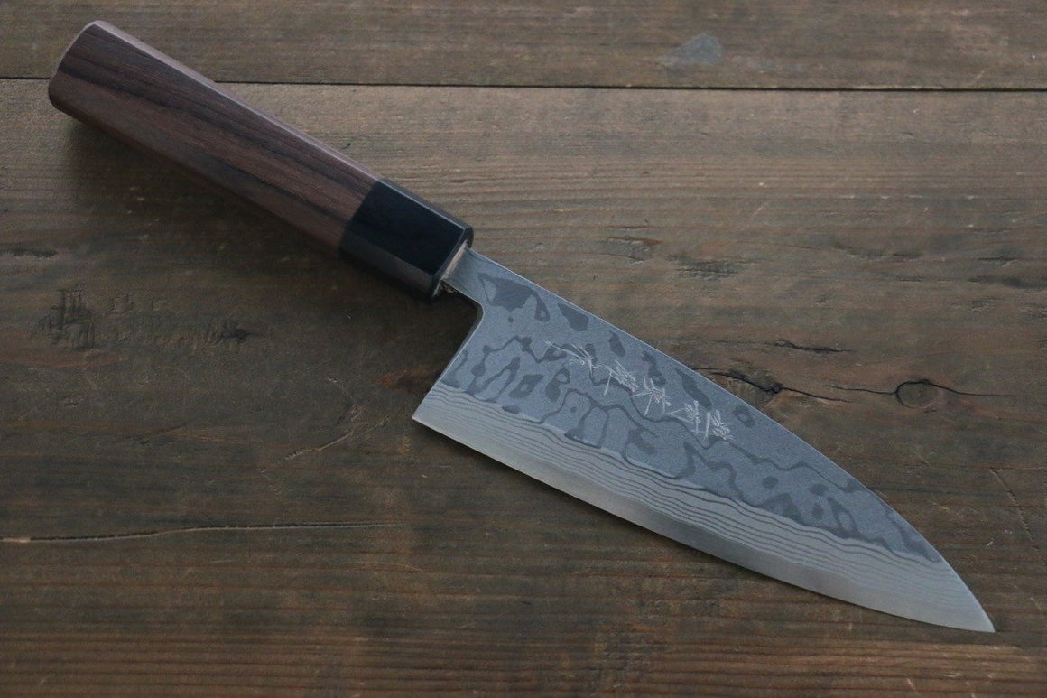 Hideo Kitaoka Blue Steel No.2 Damascus Deba Japanese Knife 150mm Shitan Handle - Seisuke Knife Kappabashi