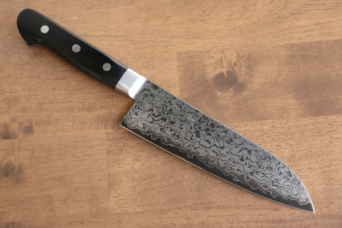Seisuke VG10 8 Layer Damascus Migaki Finished Santoku Japanese Knife 165mm Black Pakka wood Handle - Seisuke Knife Kappabashi