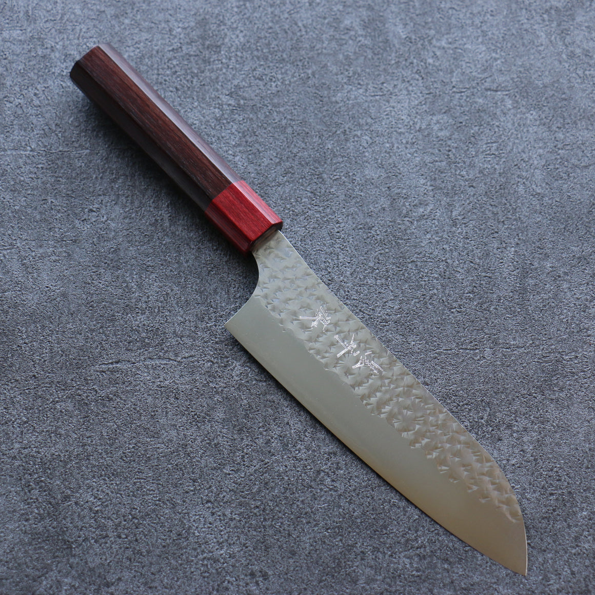 Yu Kurosaki Senko Ei R2/SG2 Hammered Santoku Japanese Knife 165mm Shitan (ferrule: Red Pakka wood) Handle - Seisuke Knife Kappabashi