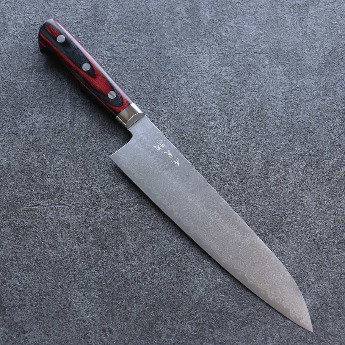 Yoshimi Kato VG10 Damascus Migaki Polish Finish Gyuto Japanese Knife 210mm Red Pakka wood Handle - Seisuke Knife Kappabashi