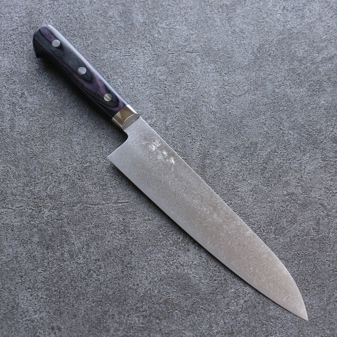 Yoshimi Kato VG10 Damascus Migaki Polish Finish Gyuto Japanese Knife 210mm Purple Pakka wood Handle - Seisuke Knife Kappabashi