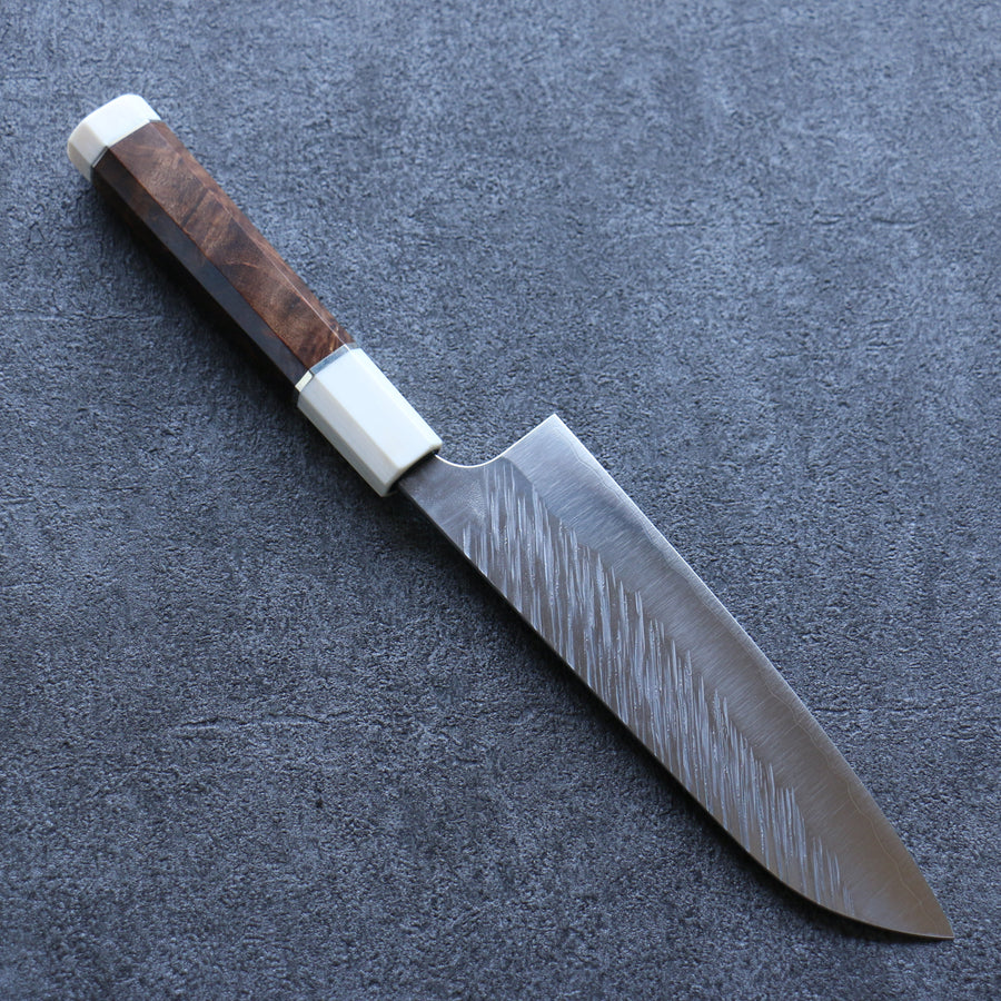 Yu Kurosaki Fujin SPG2 Hammered Santoku Japanese Knife 165mm Stabilized wood (Birch Burl) Handle - Seisuke Knife Kappabashi