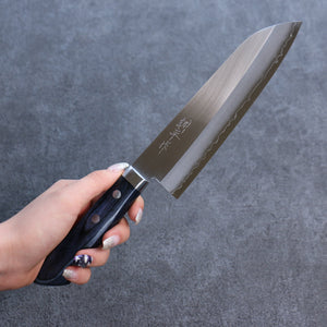 Kunihira VG1 Migaki Finished Santoku Japanese Knife 170mm Navy blue Pakka wood Handle - Seisuke Knife Kappabashi