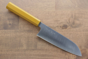 Makoto Kurosaki SPG2 Migaki Finished Santoku Japanese Knife 170mm Yellow Lacquered Handle - Seisuke Knife Kappabashi