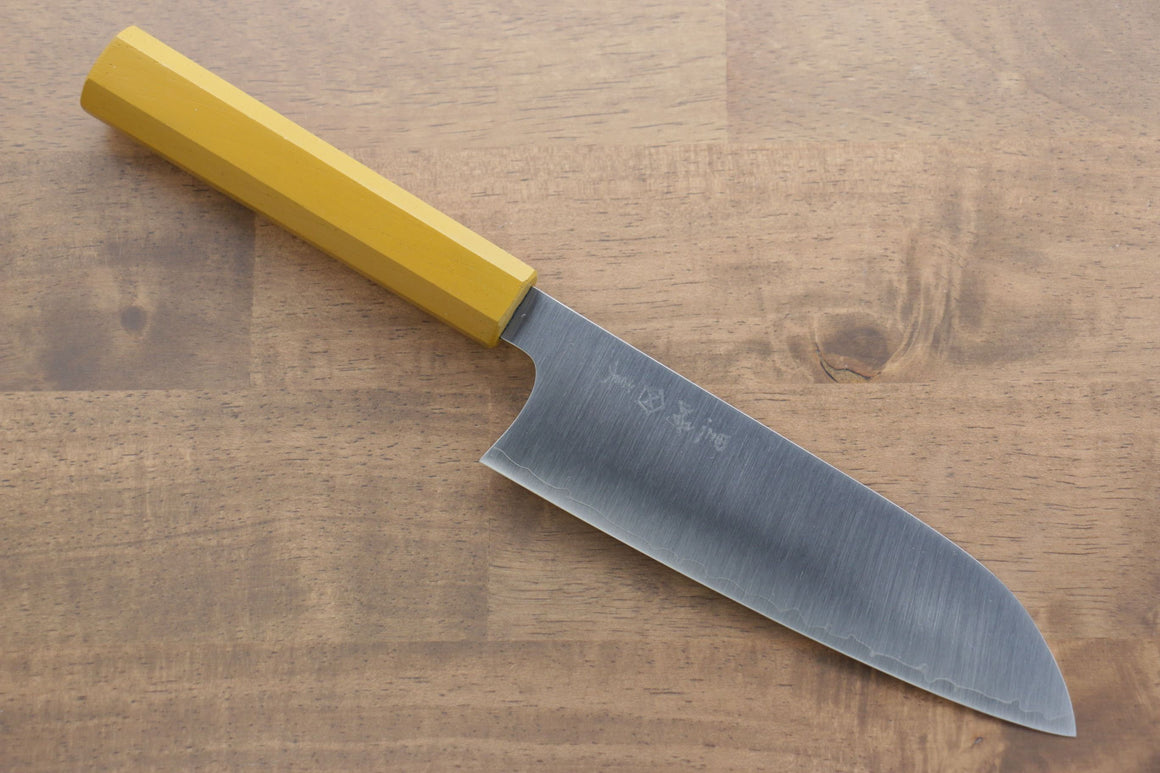 Makoto Kurosaki SPG2 Migaki Finished Santoku Japanese Knife 170mm Yellow Lacquered Handle - Seisuke Knife Kappabashi