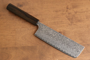 Yoshimi Kato VG10 Damascus Nakiri Japanese Knife 165mm Enju Lacquered(Black） Handle - Seisuke Knife Kappabashi