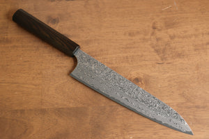 Yoshimi Kato VG10 Damascus Gyuto Japanese Knife 210mm Enju Lacquered(Black） Handle - Seisuke Knife Kappabashi
