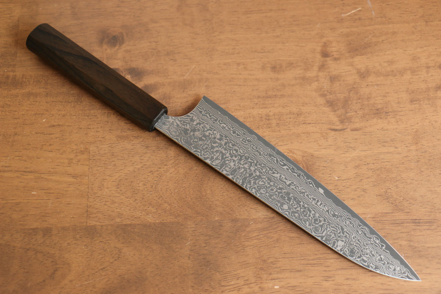 Yoshimi Kato VG10 Damascus Gyuto Japanese Knife 210mm Enju Lacquered(Black） Handle - Seisuke Knife Kappabashi