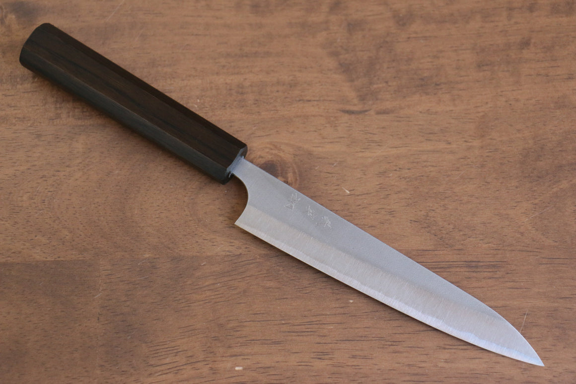 Yoshimi Kato Blue Super Nashiji Petty-Utility Japanese Knife 150mm Enju Lacquered(Black） Handle - Seisuke Knife Kappabashi