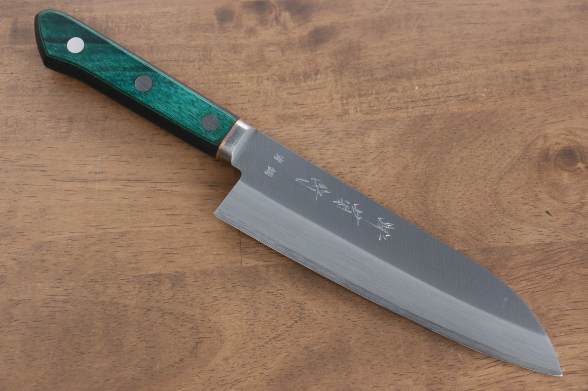 Sakai Kikumori Blue Steel No.1 Santoku Japanese Knife 165mm Green Pakka wood Handle - Seisuke Knife Kappabashi